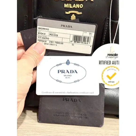 Prada Triangle Leather Medium Tote Shopper Handbag with Shoulder Strap Black - Picture 15 of 16